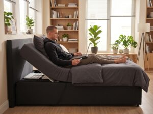 Giovane rilassato, letto trasformato in divano con il CosyLift